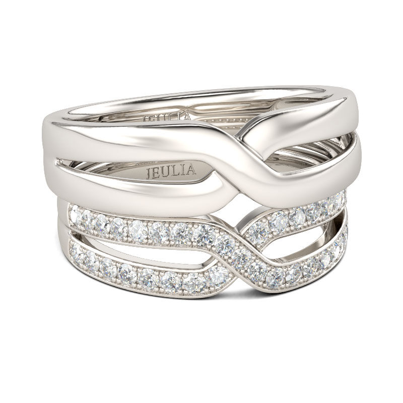 Jeulia Crossover Round Cut Sterling Silver Band Set