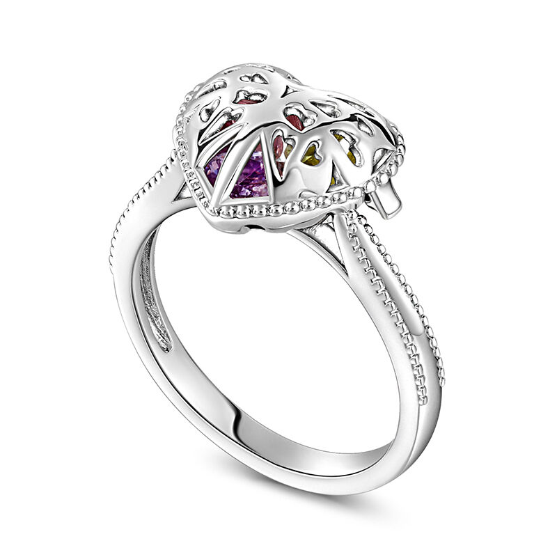 Jeulia Butterfly Caged Heart Sterling Silver Ring With Birthstones