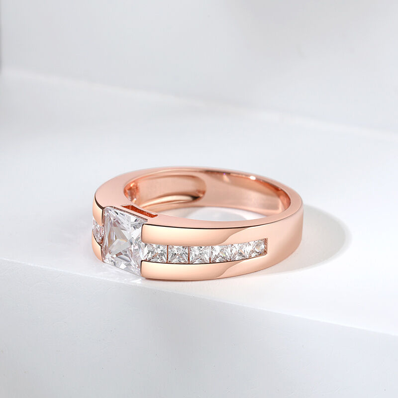 Jeulia Cool Princess Cut Men's Wedding Ring Rose Gold