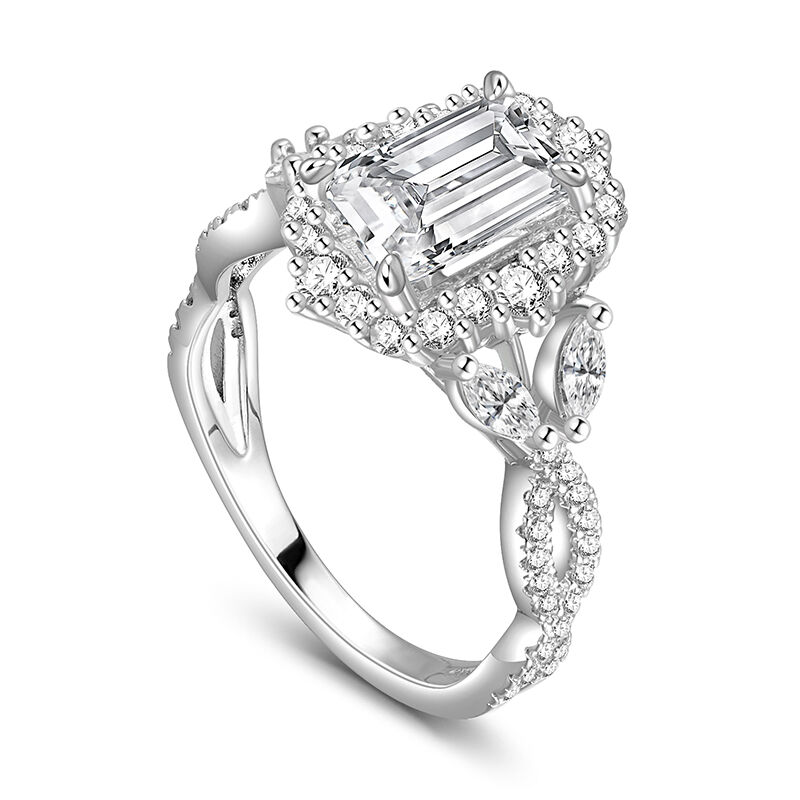 Jeulia Prosty Skręcany Pierścień Ślubny Halo Emerald Cut