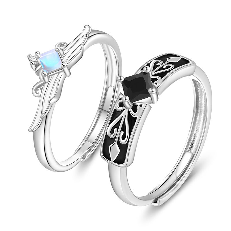 Jeulia Princess and Knight Crown Couple Rings Sterling Silver