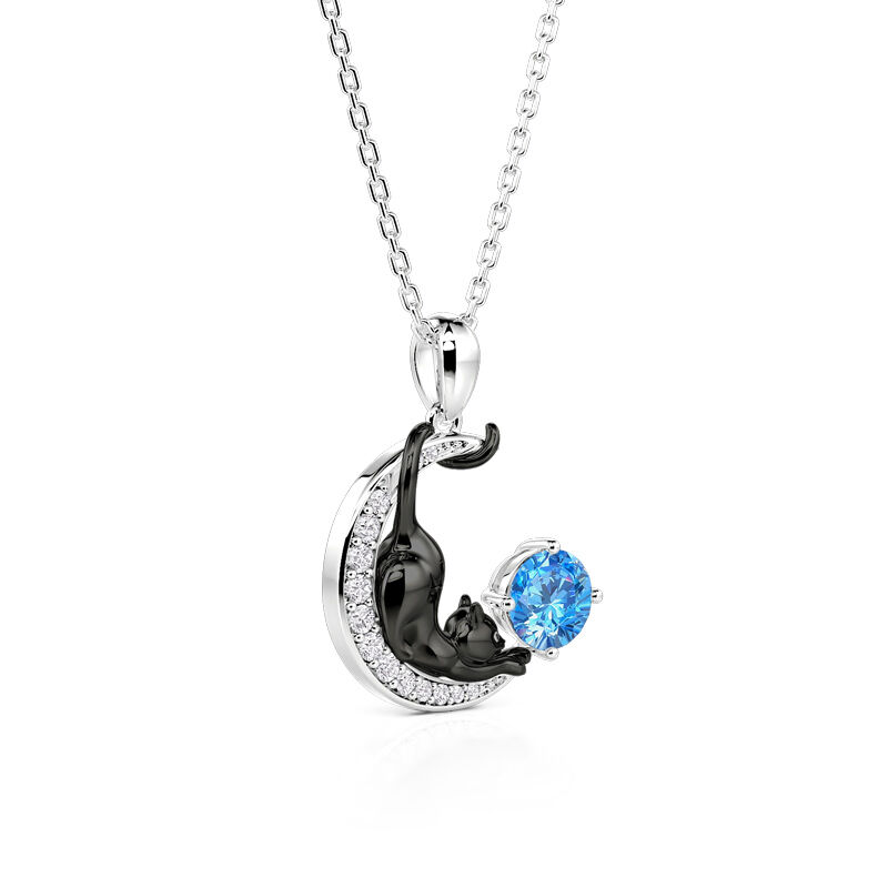 Jeulia Collar con Gato Negro Luna Personalizado con Piedra de Nacimiento