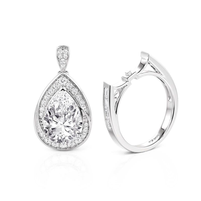 Jeulia Anillo de Compromiso Uso Dual Halo Remolino Corte Pera