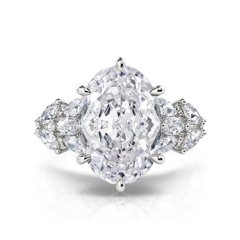 Jeulia Leaves Side Design Oval Cut Engagement Ring Sterling Silver