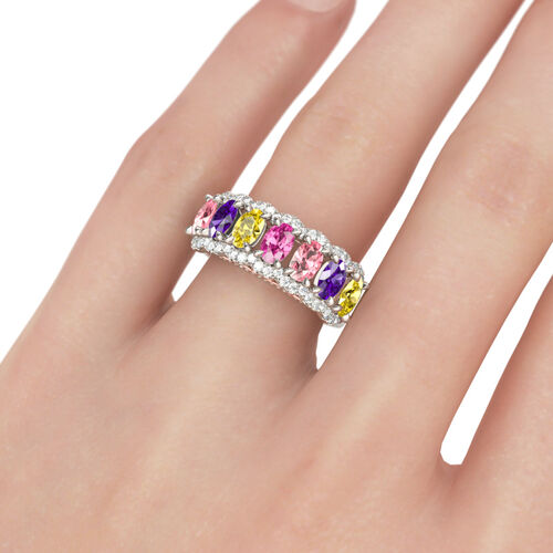 Jeulia Multicolor Oval Cut Sterling Silver Women's Band