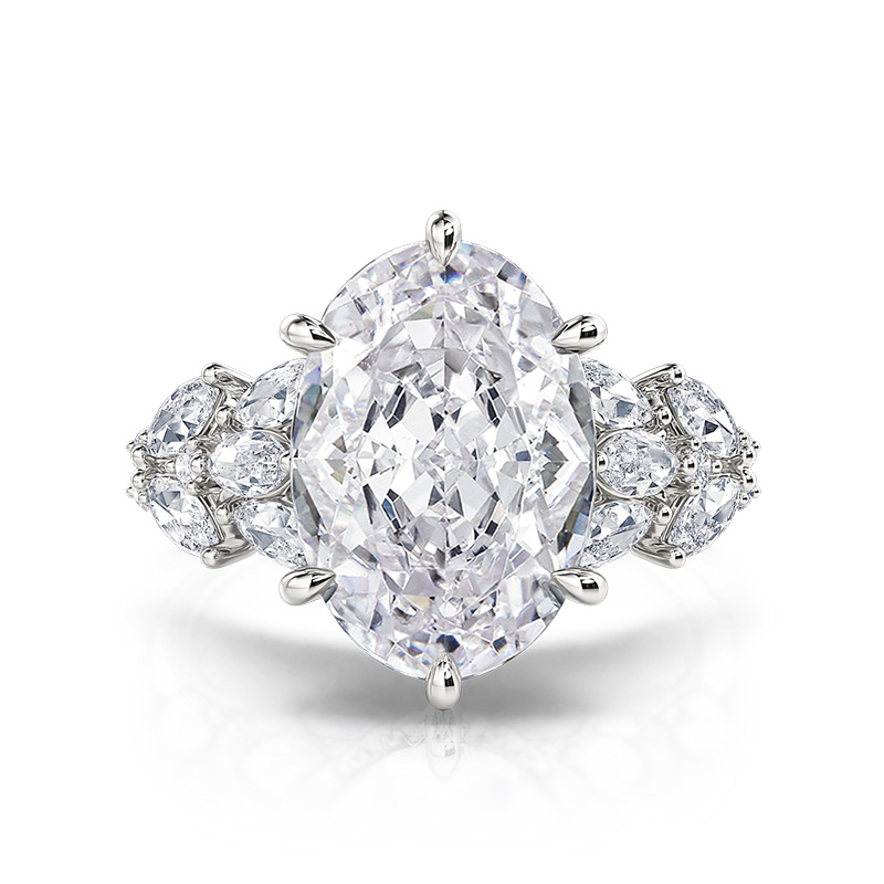 Jeulia Leaves Side Design Oval Cut Engagement Ring Sterling Silver