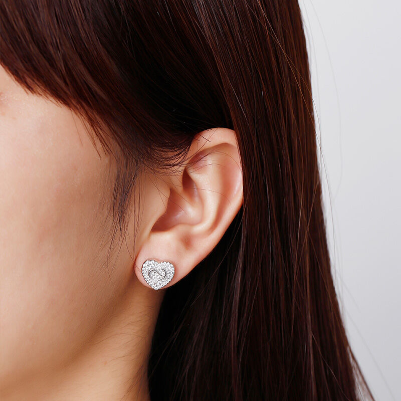 Jeulia Logo Shape Commemorative Heart Sterling Silver Stud Earrings