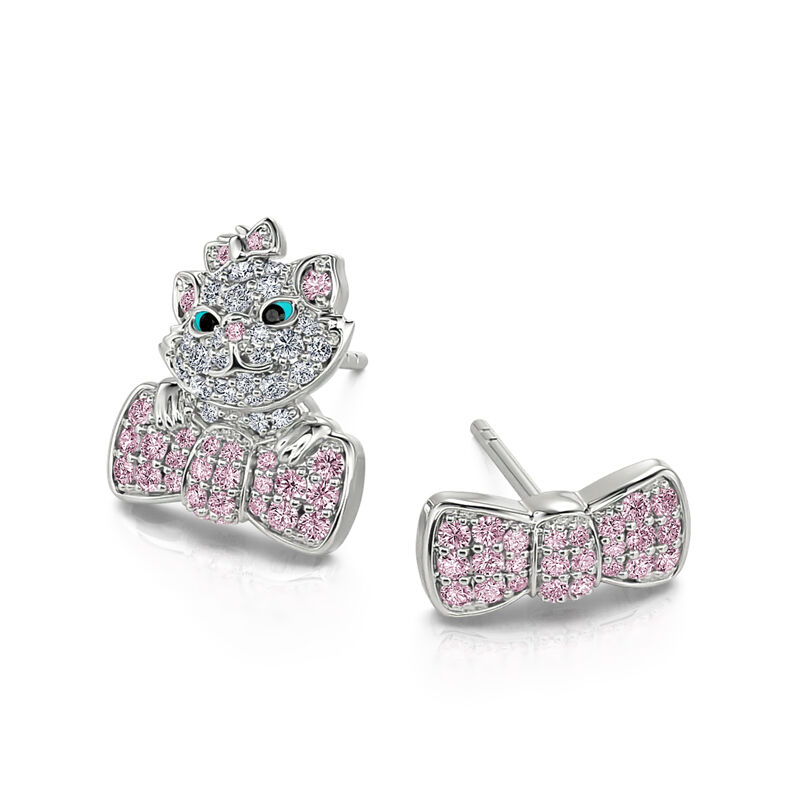 Jeulia "I Love Cats" Bow Design Mismatched Stud Earrings