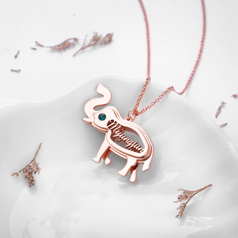 جوليا قلادة اسم شخصية من الفضة الإسترليني بتصميم فيل مع حجر الميلاد