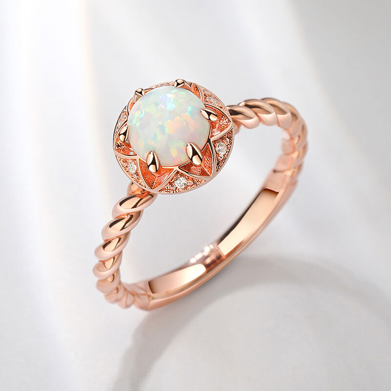 Jeulia Twist Shank Opal Sterling Silver Engagement Ring