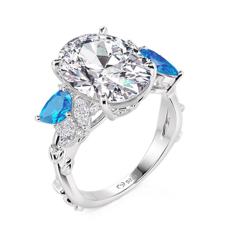 Jeulia Anello di Fidanzamento con Taglio Ovale e Foglia Naturale in Argento Sterling