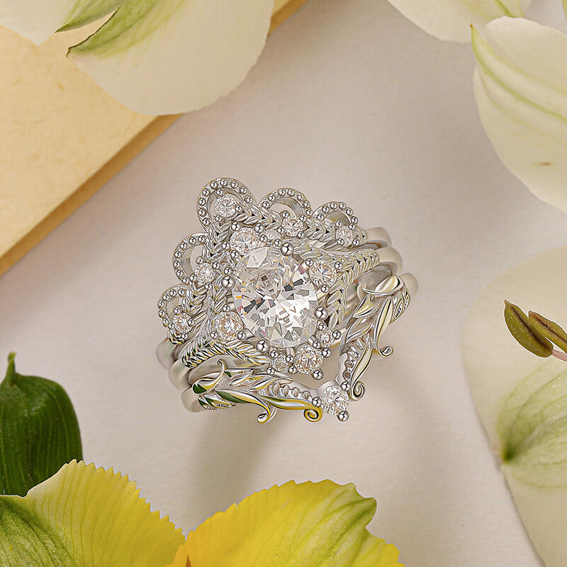 Jeulia Vintage Vine Oval Cut Bridal Ring Set Sterling Silver