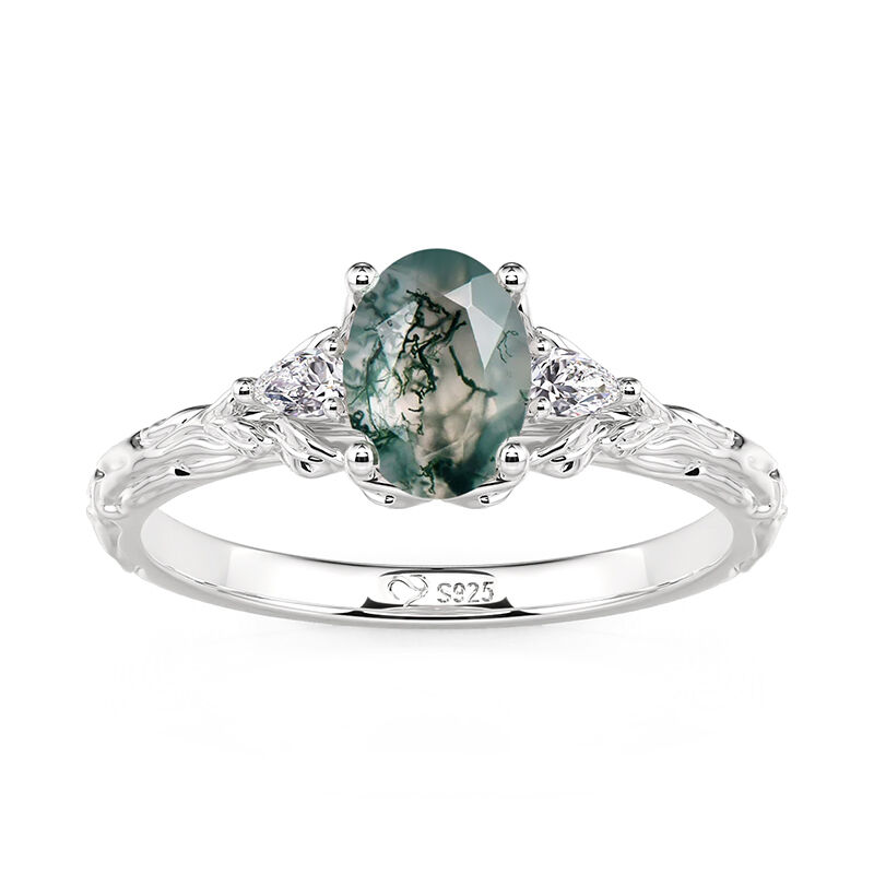 Jeulia Anillo de Boda Tres Piedras de Ágata Musgo