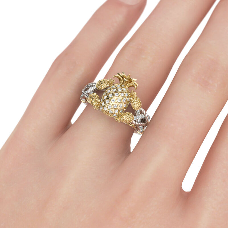 Jeulia Two Tone Pineapple Intertwined Sterling Silver Ring