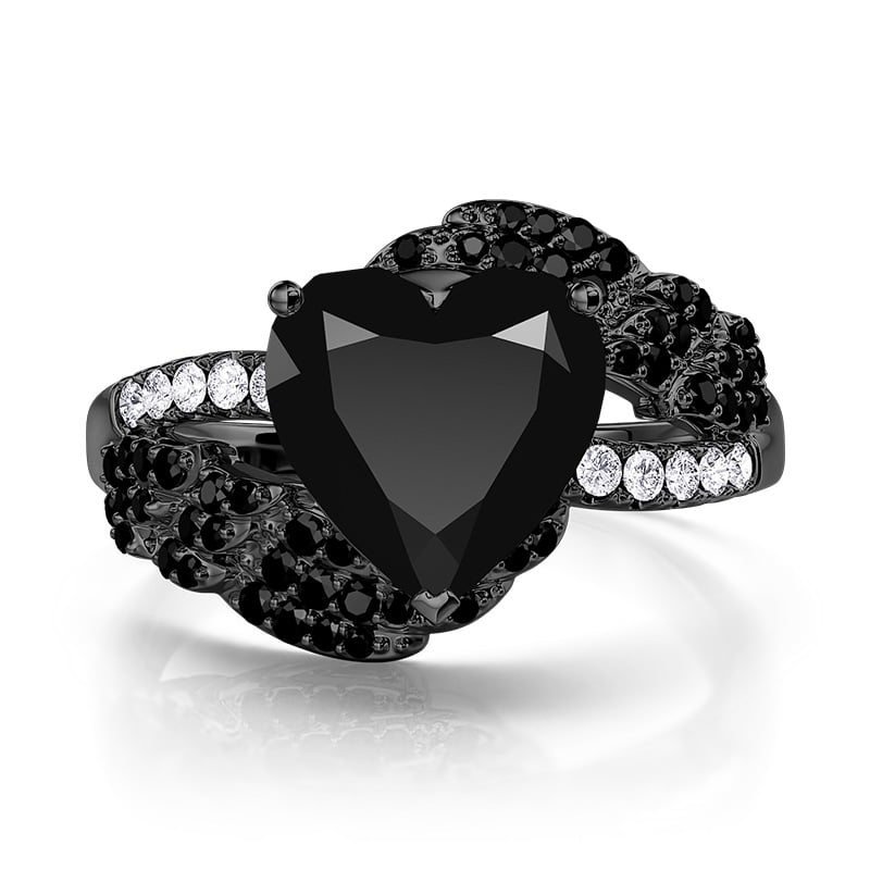 Jeulia Black Heart Wings Promise Ring Sterling Silver