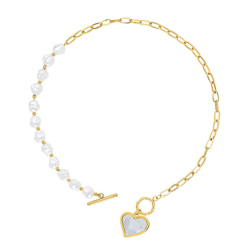 Jeulia Heart Pearl Titanium Steel Necklace