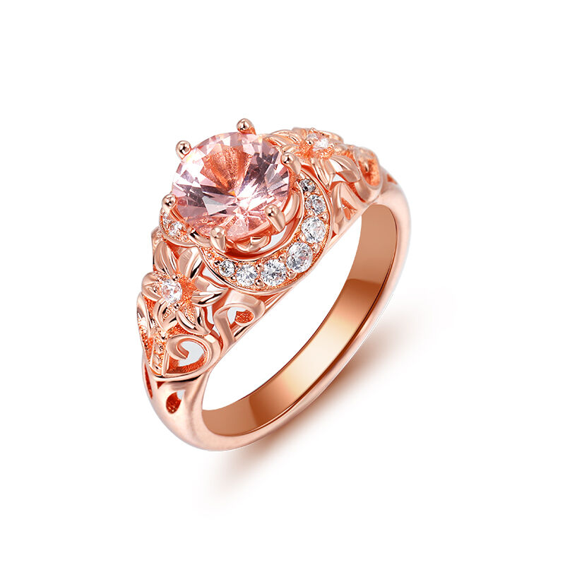 Jeulia Floral Halo Round Cut Synthetic Morganite Sterling Silver Ring