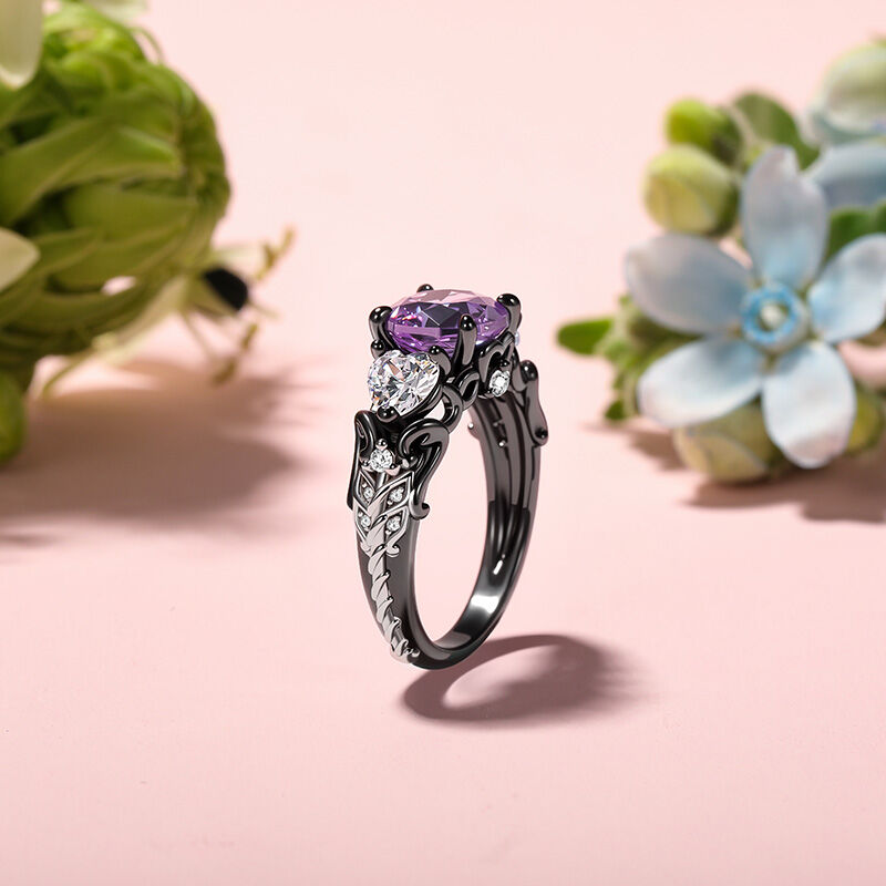 Jeulia Midsummer Night "Love-in-idleness" Three Stone Purple Rose Ring