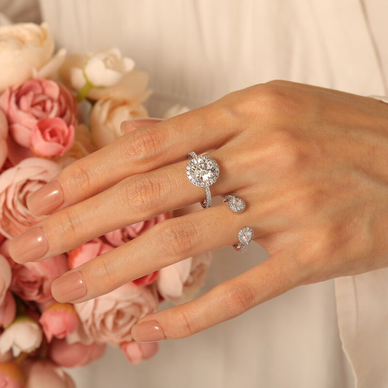 Jeulia Set Fedi Nuziali con Alone in Tre Pietre e Argento Sterling 2Pezzi