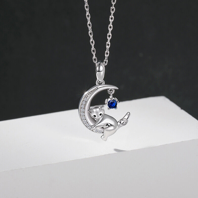 Jeulia Moon Huggers Custom Round Birthstone Cat Necklace