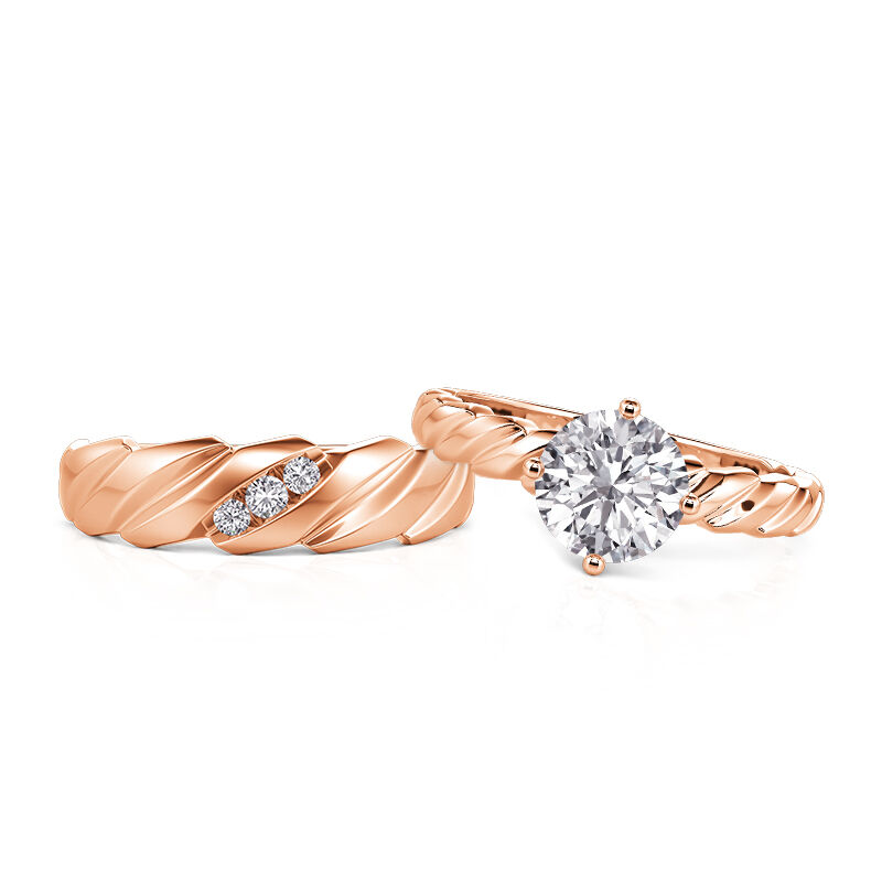 Jeulia Ensemble de Bagues Couple Coupe Ronde en Or Rose Tressé et Tordu