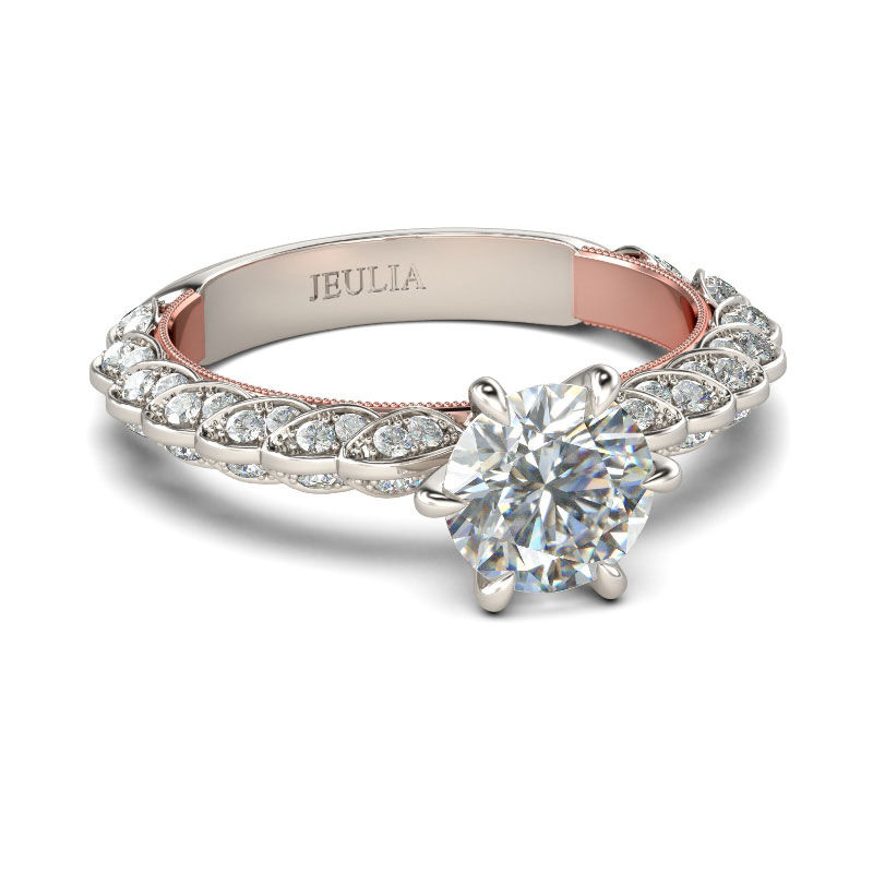 Jeulia Vintage Two Tone Round Cut Sterling Silver Ring
