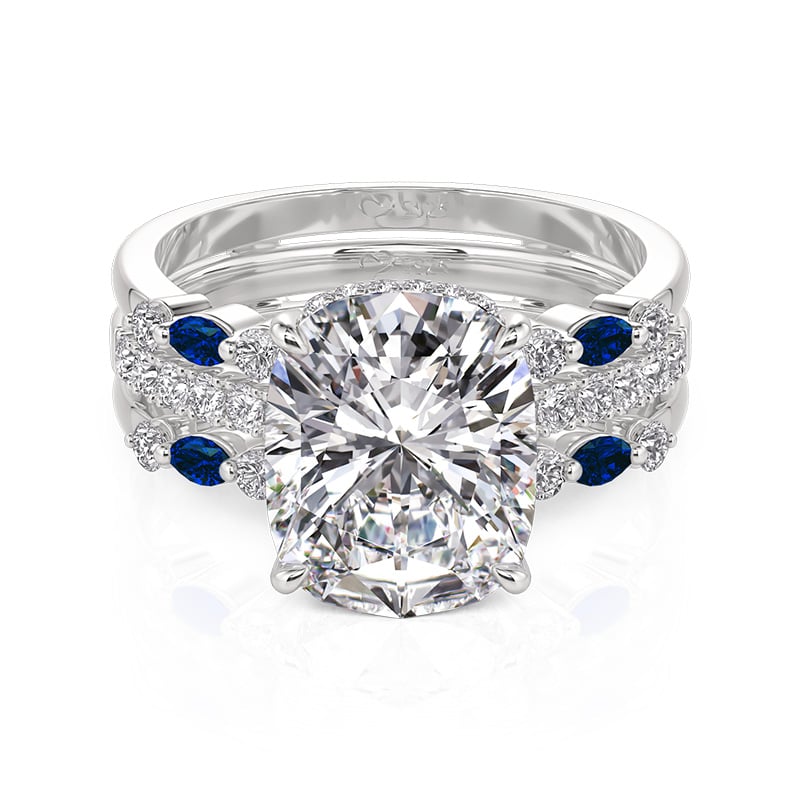 Jeulia Interchangeable Hidden Halo Engagement Ring Set Blue and White Interval