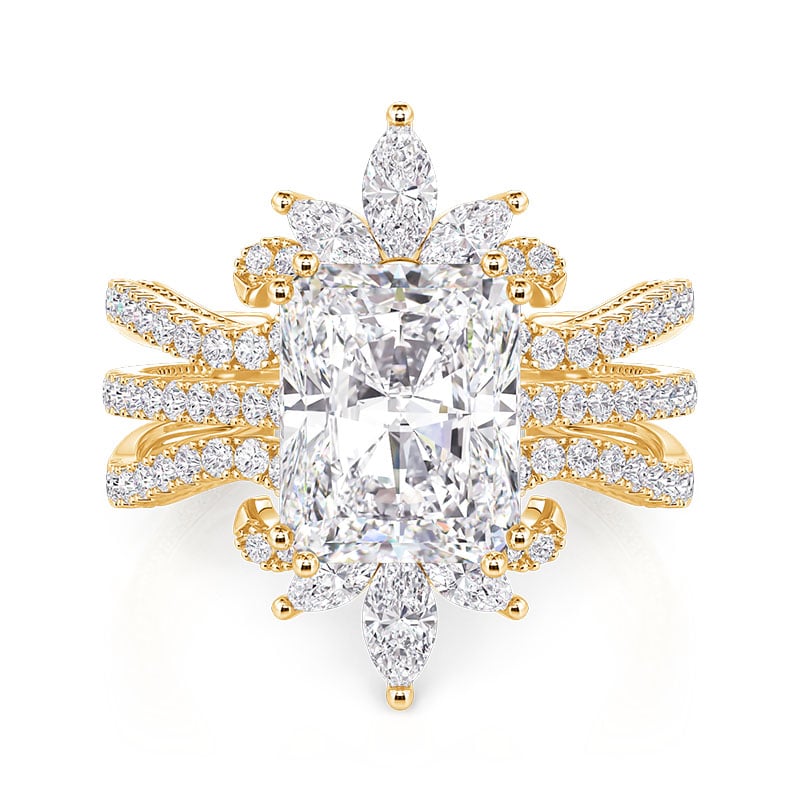 Jeulia Radiant Cut Bridal Ring Set with Symmetrical Leaf Design Enhancer