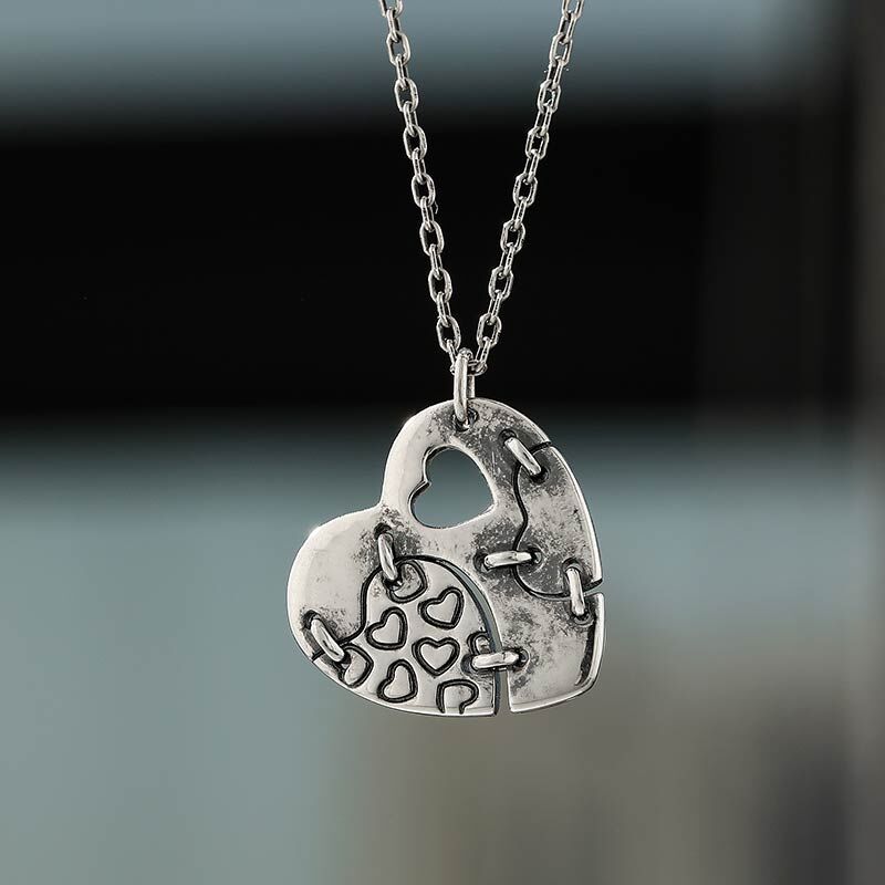Jeulia "Patched Heart" Sterling Silver Necklace