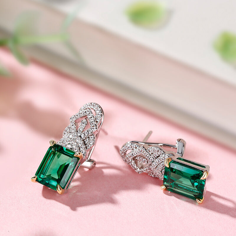 Jeulia Vintage Emerald Cut Sterling Silver Earrings