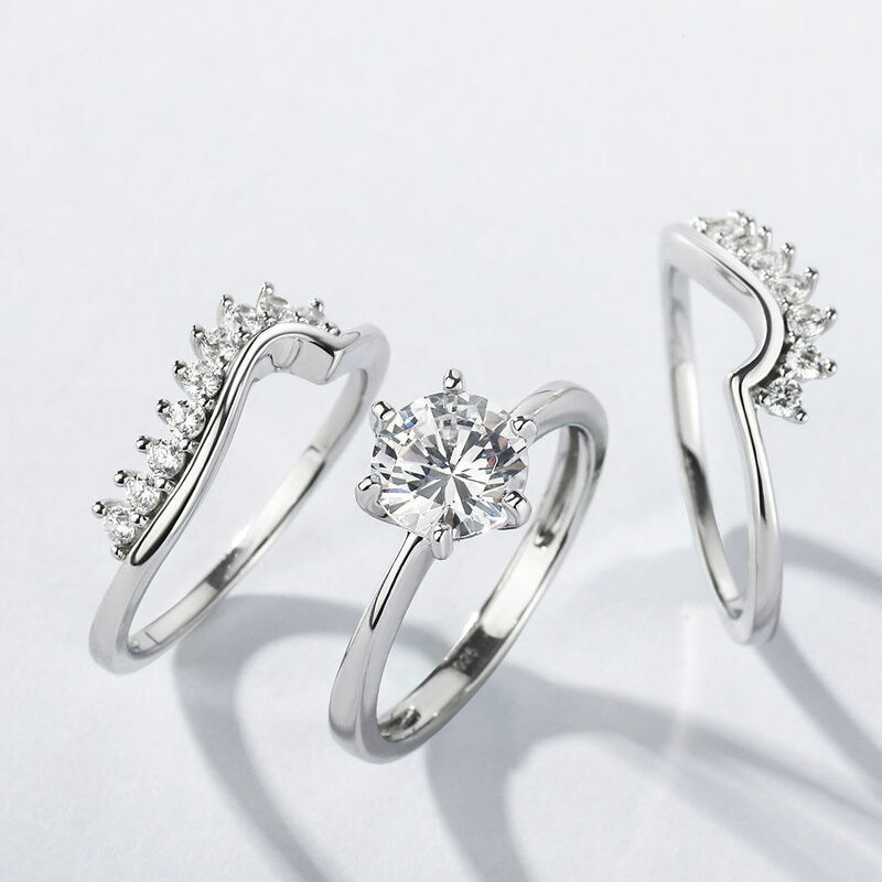 Jeulia 3PC Journey Round Cut Sterling Silver Ring Set
