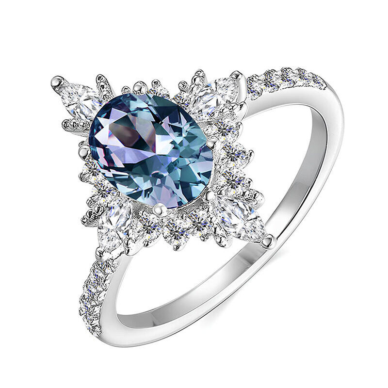 Jeulia Vintage Halo Alexandrite Engagement Ring Sterling Silver