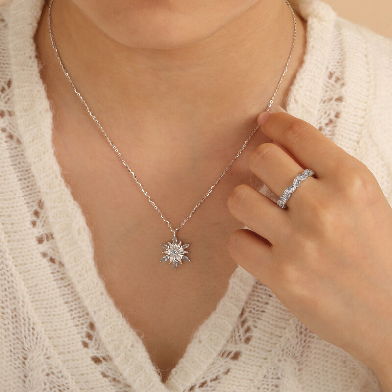 Jeulia Simple Snowflake Necklace Marquise Sterling Silver