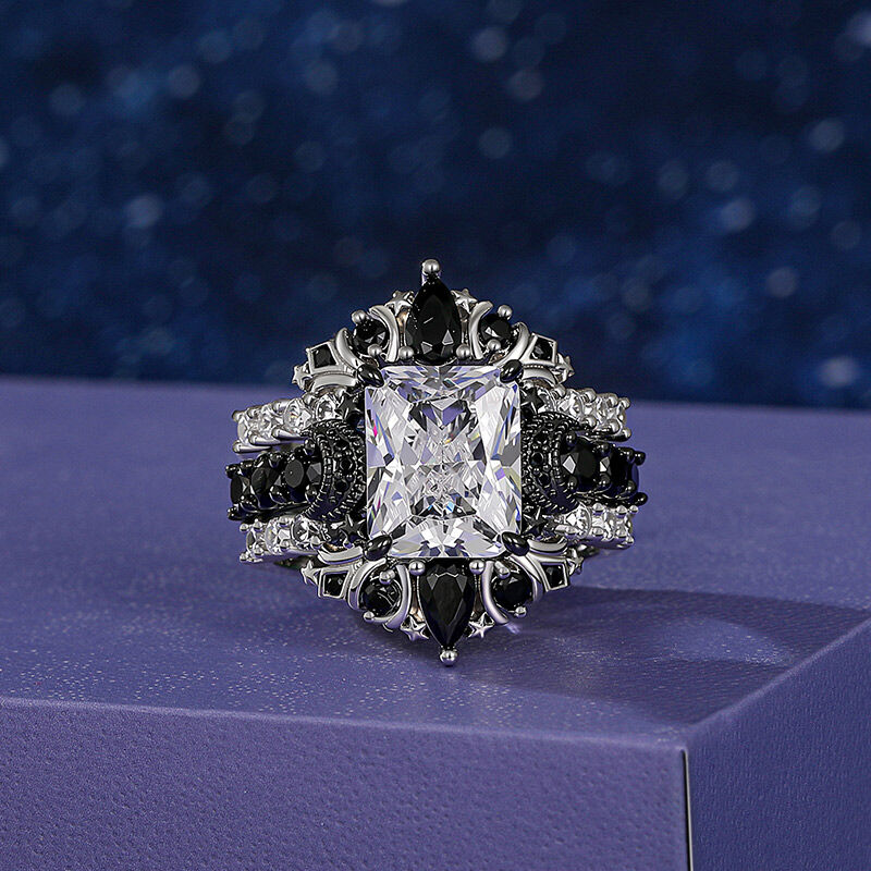 Jeulia Luna Astra Måne och Stjärna Ringset Radiant Cut Sterling Silver