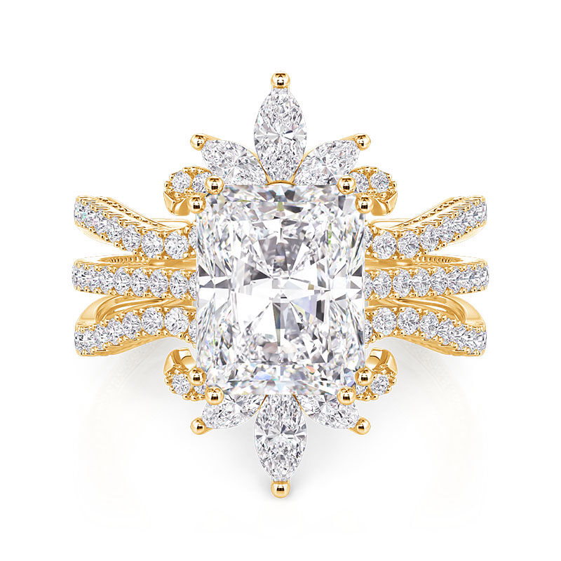 Jeulia Radiant Cut Bridal Ring Set with Symmetrical Leaf Design Enhancer Jeulia Radiant Cut Bridal Ring Set with Symmetrical Leaf Design Enhancer