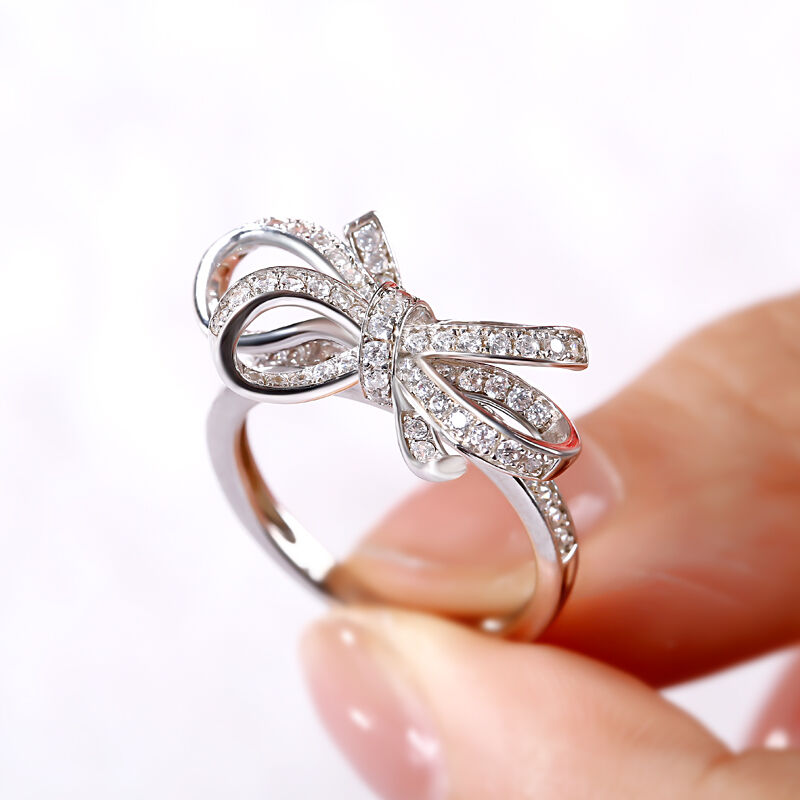 Jeulia Bowknot Sterling Silver Cocktail Ring