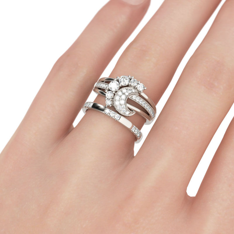 Jeulia Crescent Round Cut Sterling Silver Ring Set