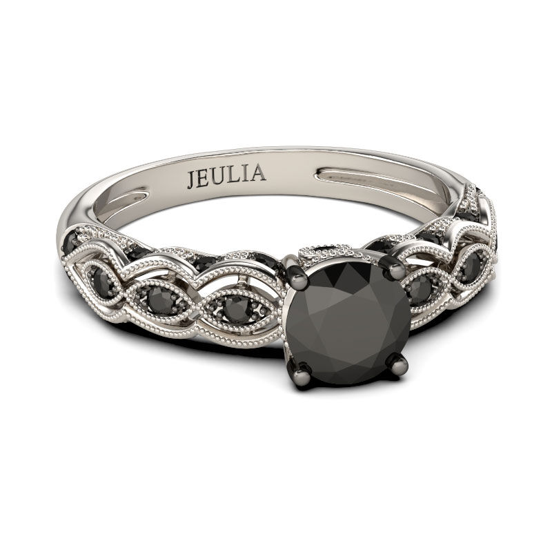 Jeulia Vintage Milgrain Round Cut Sterling Silver Ring