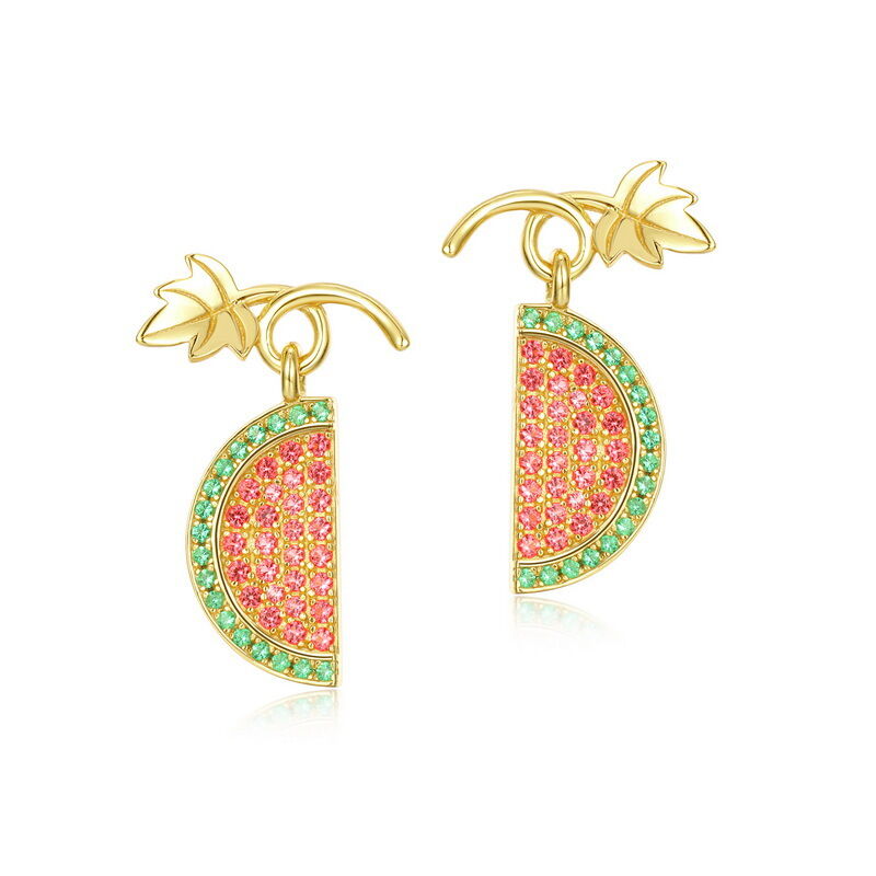Jeulia Watermelon Fruit Design Gold Tone Sterling Silver Earrings