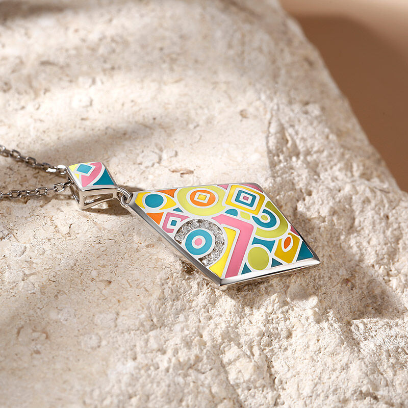 Jeulia "Math Game" Enamel Sterling Silver Necklace