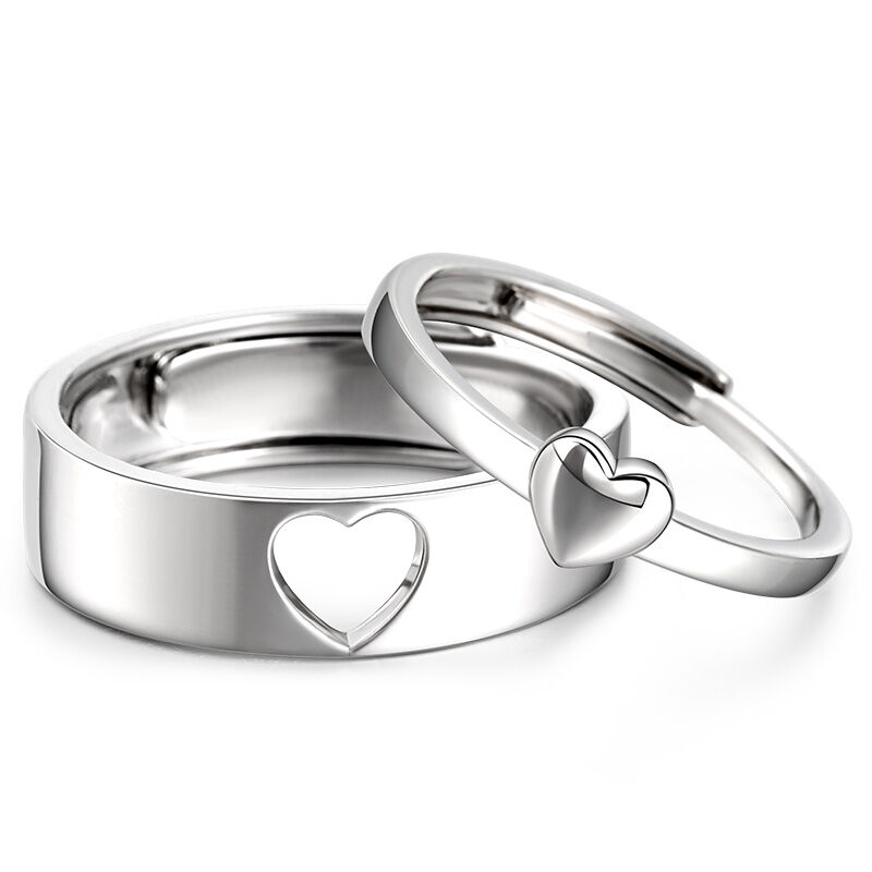 Jeulia "Vows of Love" Heart Design Adjustable Sterling Silver Couple Rings