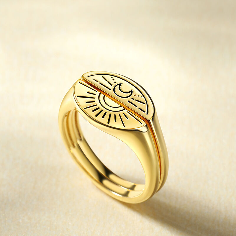 Jeulia Sun and Moon Signet Sterling Silver Ring Set