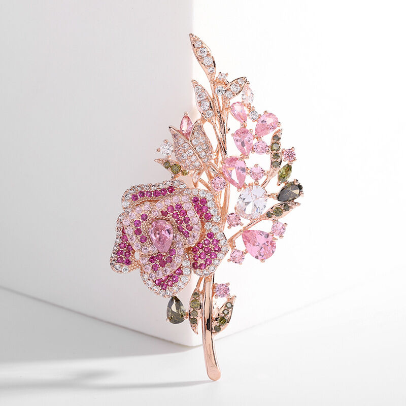 Jeulia Spilla in rame con design a fiori e foglie di rosa