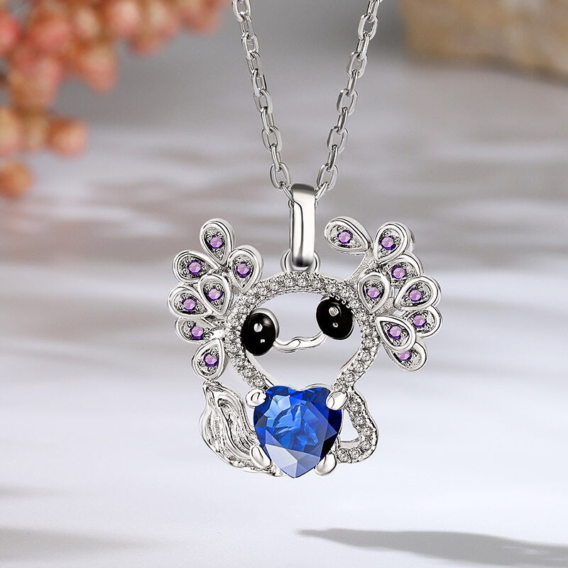 Jeulia Hug Me "Sweet Elf" Mexican Axolotl Birthstone Necklace Sterling Silver