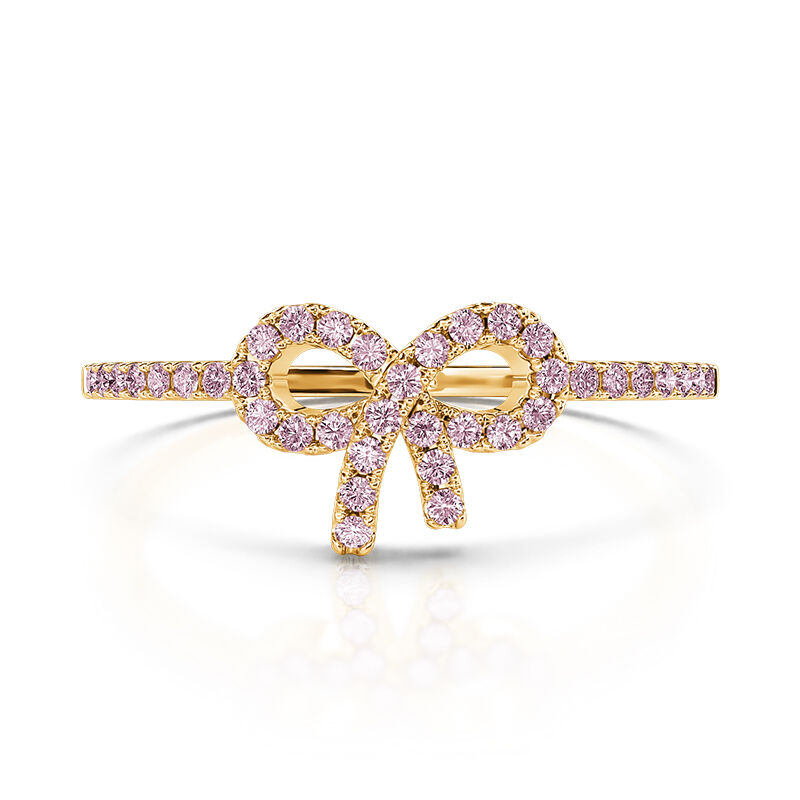 Jeulia Simple Pink Pave Bow Ring Sterling Silver Gold Tone