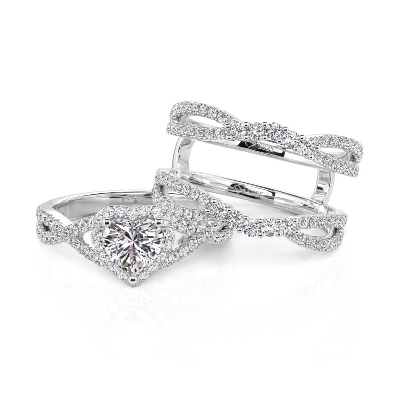 Jeulia Twisted Heart Halo Engagement Ring Set 2PCS