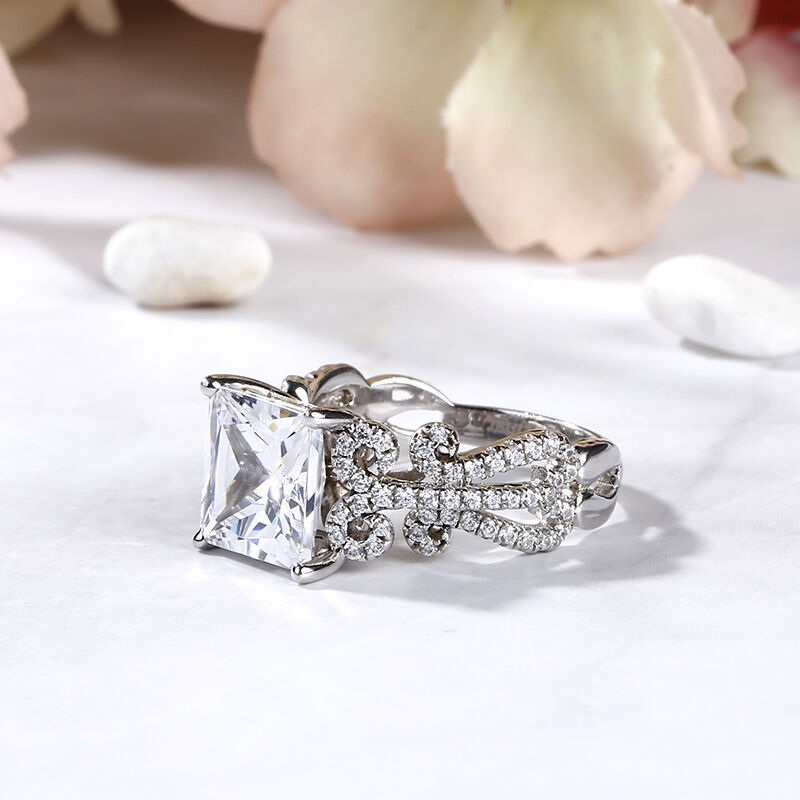 Jeulia Vintage Lace Design Princess Cut Sterling Silver Ring