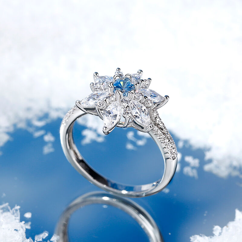 Jeulia "Shining Winter" Snowflake Marquise Cut Split Shank Sterling Silver Ring
