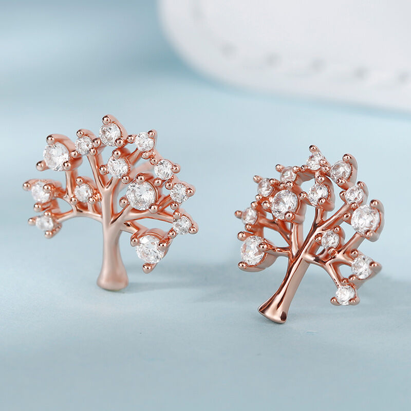 Jeulia "Tree of Life" Round Cut Sterling Silver Earrings
