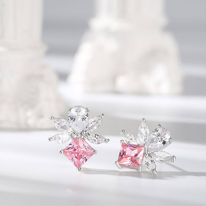 Jeulia "Pink Sugar" Flower Design Sterling Silver Stud Earrings